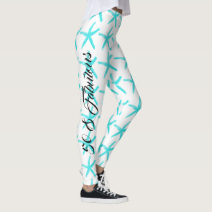 50 & Fabulous White Teal Blue Starfish Mönster Leggings
