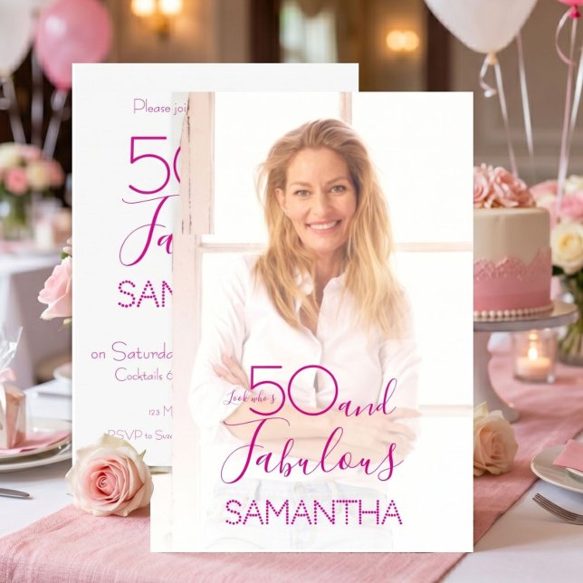 50 & Fantastisk 50-årsfest Minimalt Foto Inbjudningar (Skapare uppladdad)