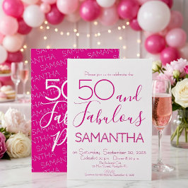 50 & Fantastisk 50-årsfest Pink Elegant Inbjudningar