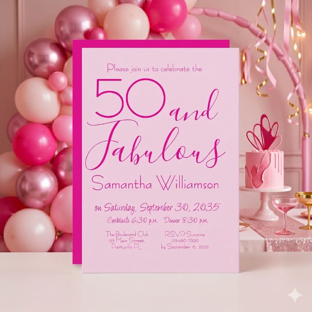 50 & Fantastisk 50-årsfest Pink Elegant Inbjudningar (Skapare uppladdad)