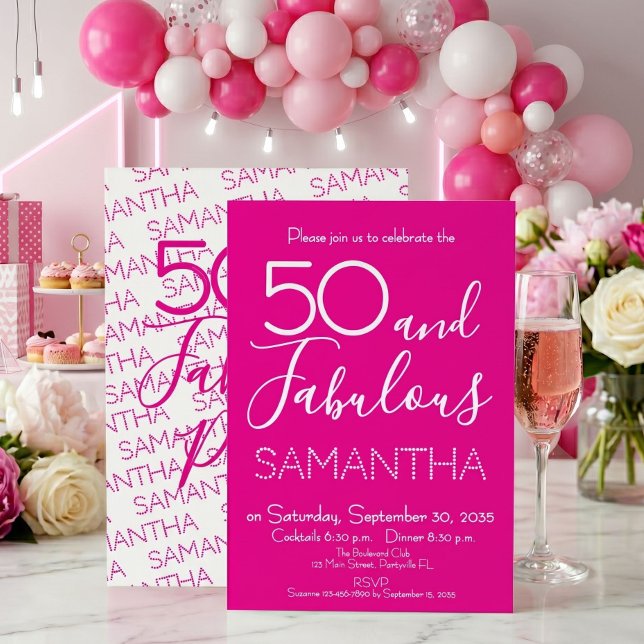 50 & Fantastisk 50-årsfest Rosa Elegant Inbjudningar (Skapare uppladdad)