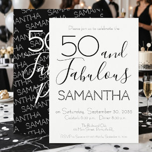 50 & Fantastisk 50-årsfest Svart Elegant Inbjudningar