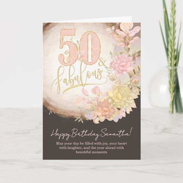 50 & Fantastisk Blommig Personlig Födelsedagsbild Kort (Framsida)