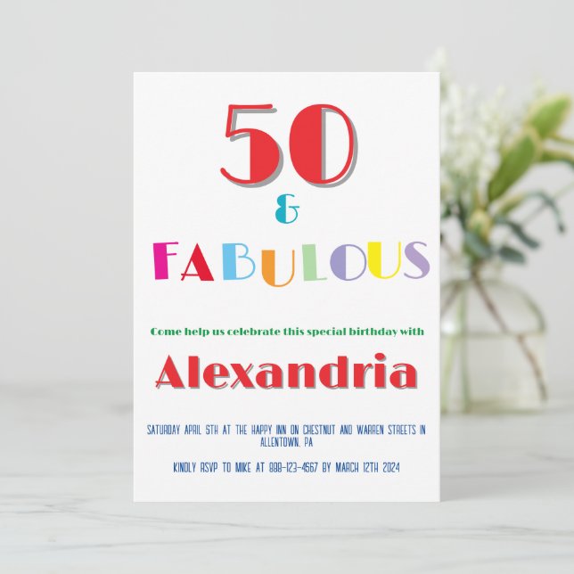 50 & Fantastisk Färgrik Modern Födelsedagsinbjudan Inbjudningar (Stående Fram)
