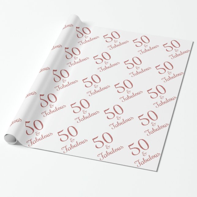 50 & Fantastisk Födelsedag Rosa Guldglitter Presentpapper (Utrullad)