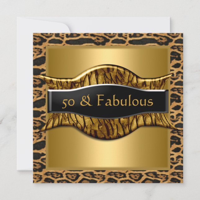 50 & Fantastisk Födelsedagsfest Guld Svart Leopard Inbjudningar (Framsida)