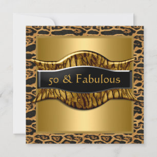 50 & Fantastisk Födelsedagsfest Guld Svart Leopard Inbjudningar