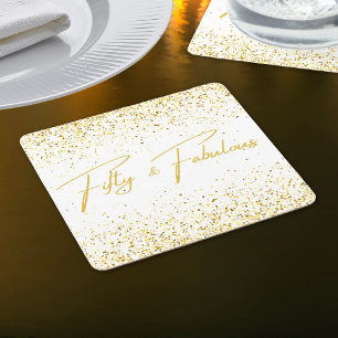 50 & Fantastisk Glitter Födelsedagsfest Underlägg Papper Kvadrat