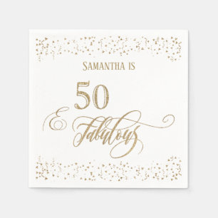 50 & Fantastisk Guld Glitter Konfetti Vit Pappersservett