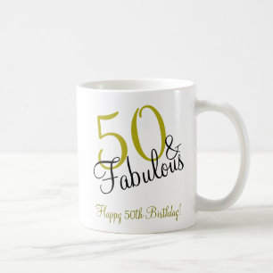 50 & Fantastisk Guld & Svart Glad Födelsedag Kaffemugg