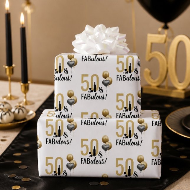 50 & Fantastisk Guld & Svart Modern Presentpapper (Skapare uppladdad)