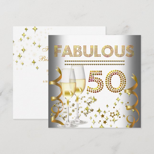 50 fantastisk guldchampagne inbjudningar (Fram/baksida)