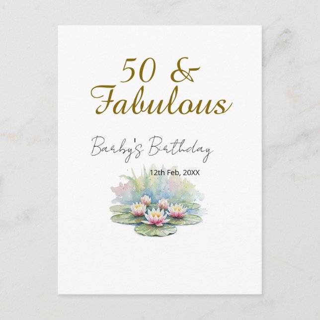 50 & fantastisk gyllene vattenlotus vattenfärg  vykort (Framsida)