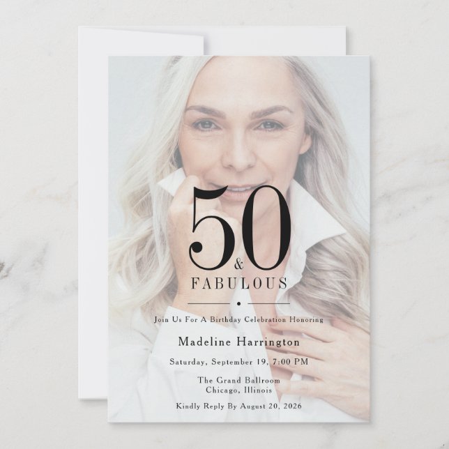 50 & Fantastisk Modern Fotofödelsedag Inbjudningar (Framsida)