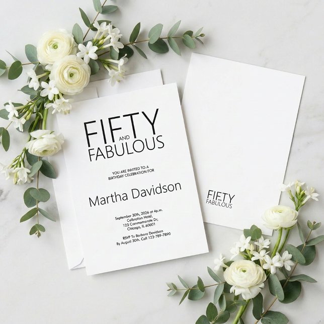 50 & Fantastisk Modern Minimalistisk Firande Inbjudningar (50 & Fabulous Modern Minimalist Celebration Invitation)