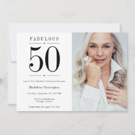 50 & Fantastisk Modern Svart Vitt Foto Födelsedag Inbjudningar