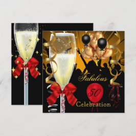 50 & fantastisk röd guld svart födelsedagsfest inbjudningar