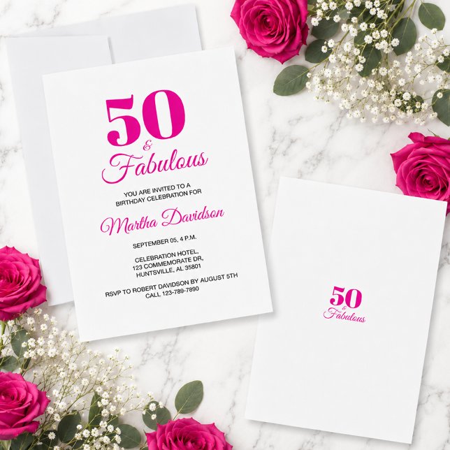 50 & Fantastisk Rosa Chic Festfirande Inbjudningar (50 & Fabulous Pink Chic Party Celebration Invitation)