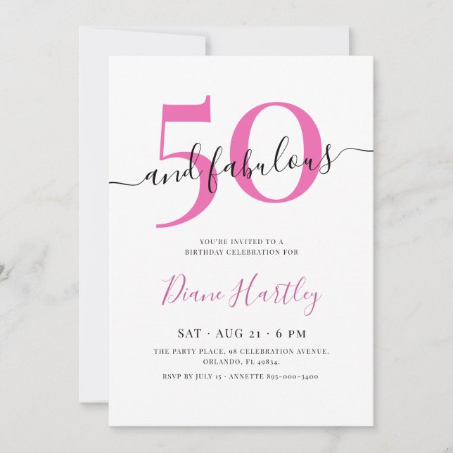 50 & Fantastisk Rosa Femtioårsdag Inbjudningar (Framsida)