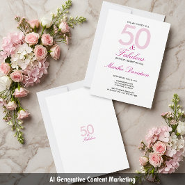 50 & Fantastisk Rosa Födelsedagsfirande Inbjudningar
