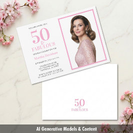 50 & Fantastisk Rosa Foto Födelsedagsdesign Inbjudningar