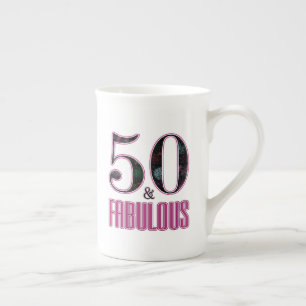 50 & Fantastisk Rosa Svart Typografi 50-årsdag Benporslin Mugg