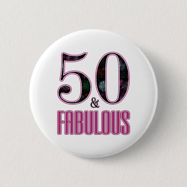 50 & Fantastisk Rosa Svart Typografi 50-årsdag Knapp (Framsida)