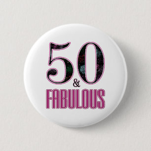50 & Fantastisk Rosa Svart Typografi 50-årsdag Knapp