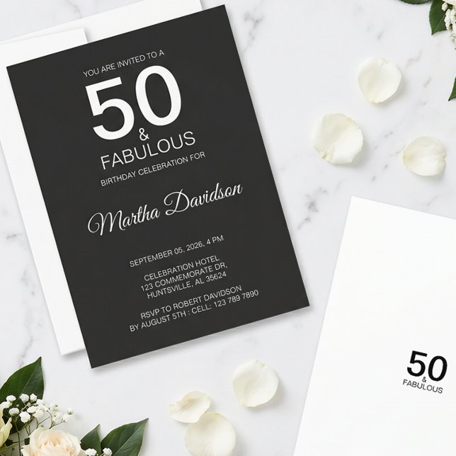 50 & fantastisk svart elegant inbjudan (50 & Fabulous Black Elegant Invite)