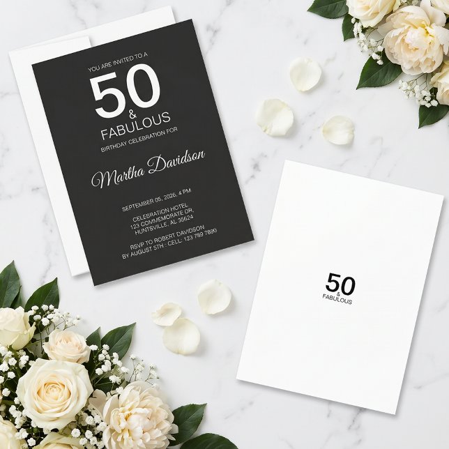 50 & fantastisk svart elegant inbjudan (50 & Fabulous Black Elegant Invite)