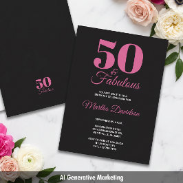 50 & Fantastisk Svart Rosa Glam Fest Inbjudningar