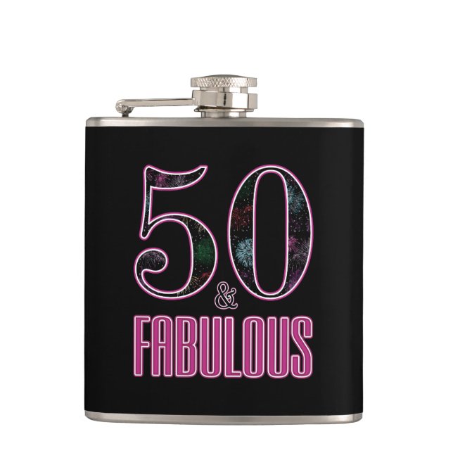 50 & Fantastisk Svart Rosa Typografi 50-årsdag Fickplunta (Framsidan)