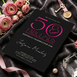 50 & Fantastisk Svart Vit Rosa Elegant Födelsedag Inbjudningar