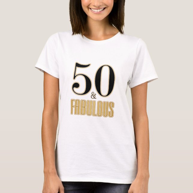 50 & Fantastisk Typografi Svart Guld 50-årsdag T Shirt (Framsida)