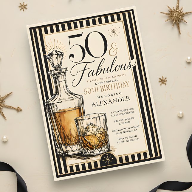 50 & Fantastisk Whiskey Tema 50-årsdag Inbjudningar (Skapare uppladdad)