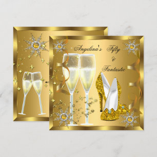 50 & Fantastiska Champagne Klackar Guld Snöflingor Inbjudningar