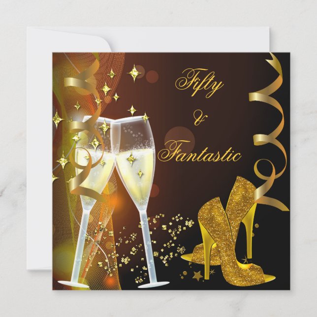 50 & Fantastiska Fabulous Guld Champagne Skor Inbjudningar (Framsida)