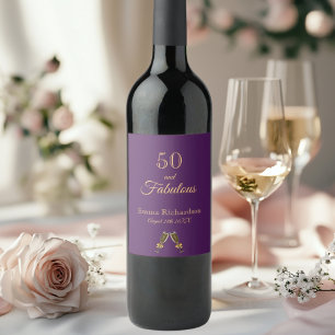 50 fantastiska födelsedag lila guld namn vinflaska etikett