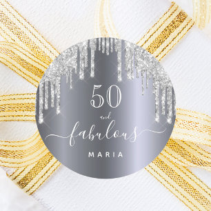 50 fantastiska födelsedag Plockande glitter silver Runt Klistermärke
