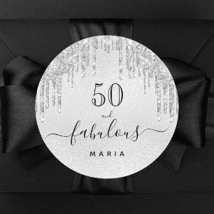 50 fantastiska födelsedag Plockande glitter silver Runt Klistermärke