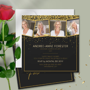 50 fantastiska födelsedags guldsvart glitterfoto inbjudningar