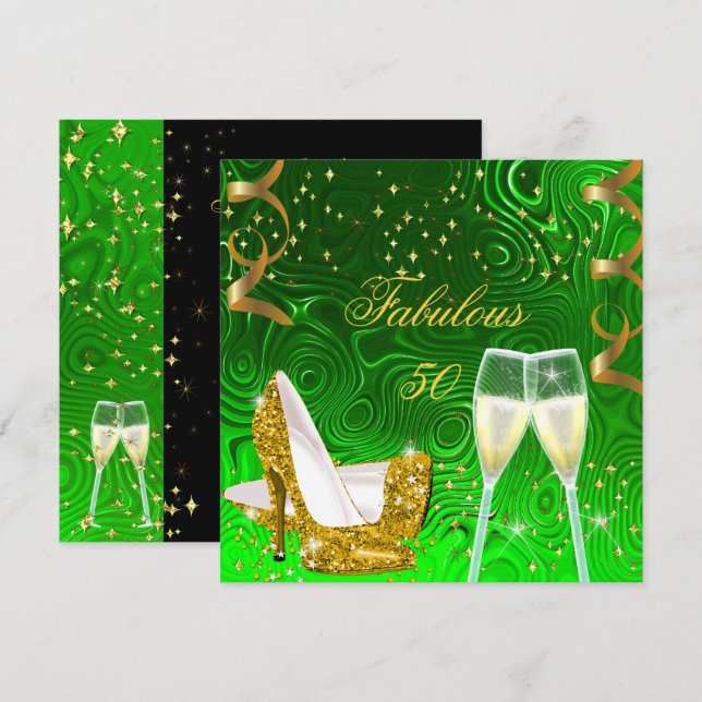 50 fantastiska gyllene lime glitterklackar födelse inbjudningar (Fram/baksida)