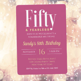 50 & Fearless Birthday Elegant Modern Rosa Anpassn Inbjudningar