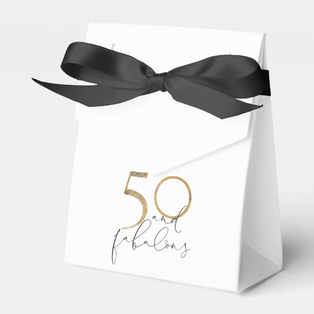 50 & Felfri Guld Glack & White Script Birthday Presentaskar (Framsidan Sidan)