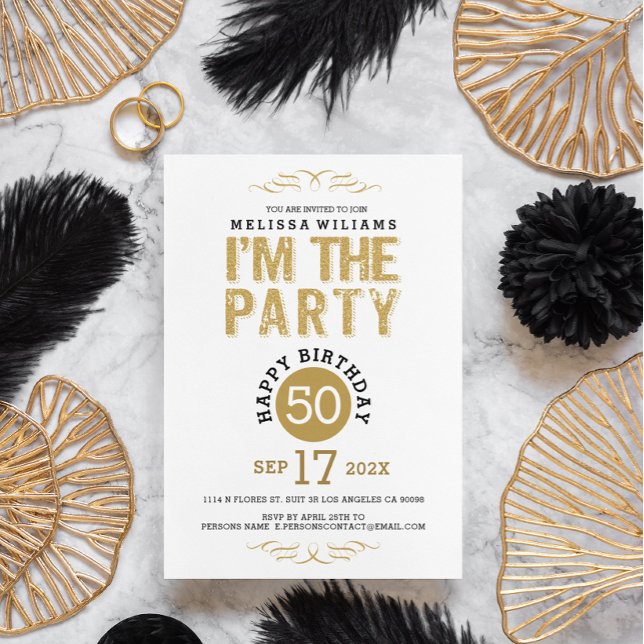 50 Födelsedag-Guld Glitter: Jag är Party Inbjudningar (Skapare uppladdad)