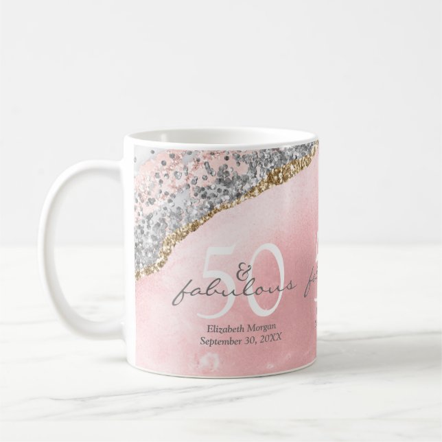 50 födelsedag i Fabulous Rosa ros Guld Glitter Kaffemugg (Vänster)