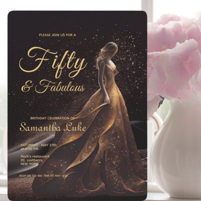 50 födelsedag i Svarta Guld Glitter Inbjudningar (Skapare uppladdad)