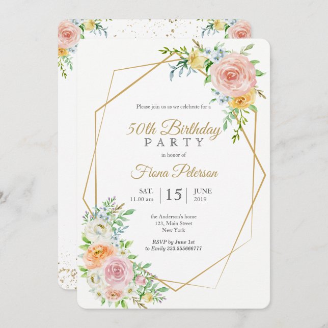 50 Födelsedagsfest inbjudan för henne (Fram/baksida)