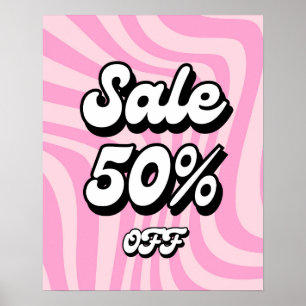50 % försäljningsskylt, Rosa Retro Boutique Sale P Poster