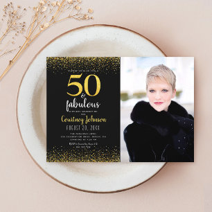 50-foto med svart guld glitter inbjudningar